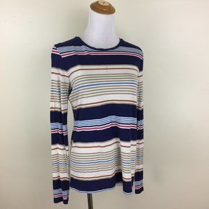 VINCE Multi-Color Striped Pima Cotton Blend Long Sleeve Shirt